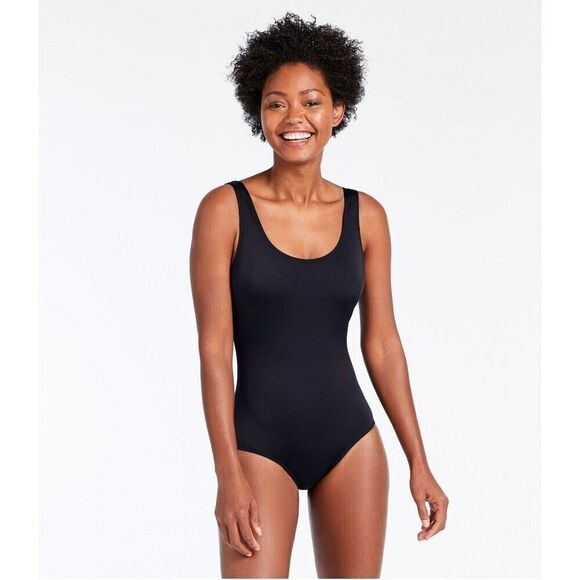 L.L. Bean Black Beansport Tanksuit One Piece Swimsuit Lined UPF 50+ Size 14 Reg - Picture 1 of 11